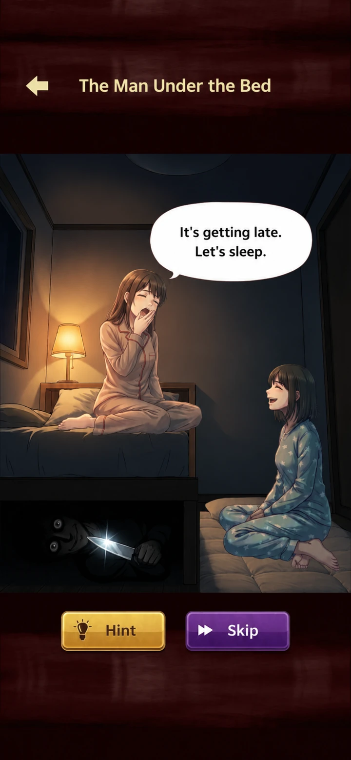 Twisted Story store screenshot: two women in a bedroom with an ominous figure beneath the bed.
